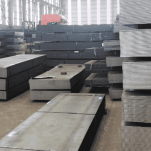 Large inventory of heavy Hot Rolled Steel Plates (A36/Q235B) stacked in Ruicheng Steel warehouse, ready for fast delivery