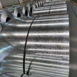 Close-up view of Regular Spangle pattern on DX51D Galvanized Steel Coil surface, showing bright and uniform finish