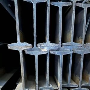 Cross-section detail of steel I beam showing tapered flanges and web thickness.